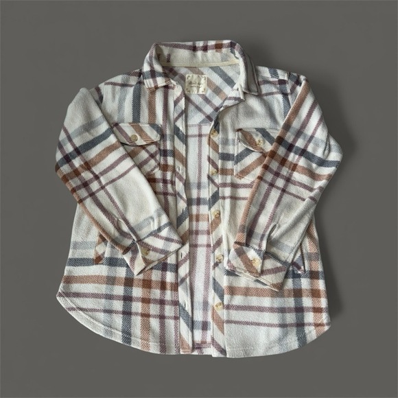 Altar'd State Cream and Brown Plaid Button-Down Shirt - Picture 2 of 4